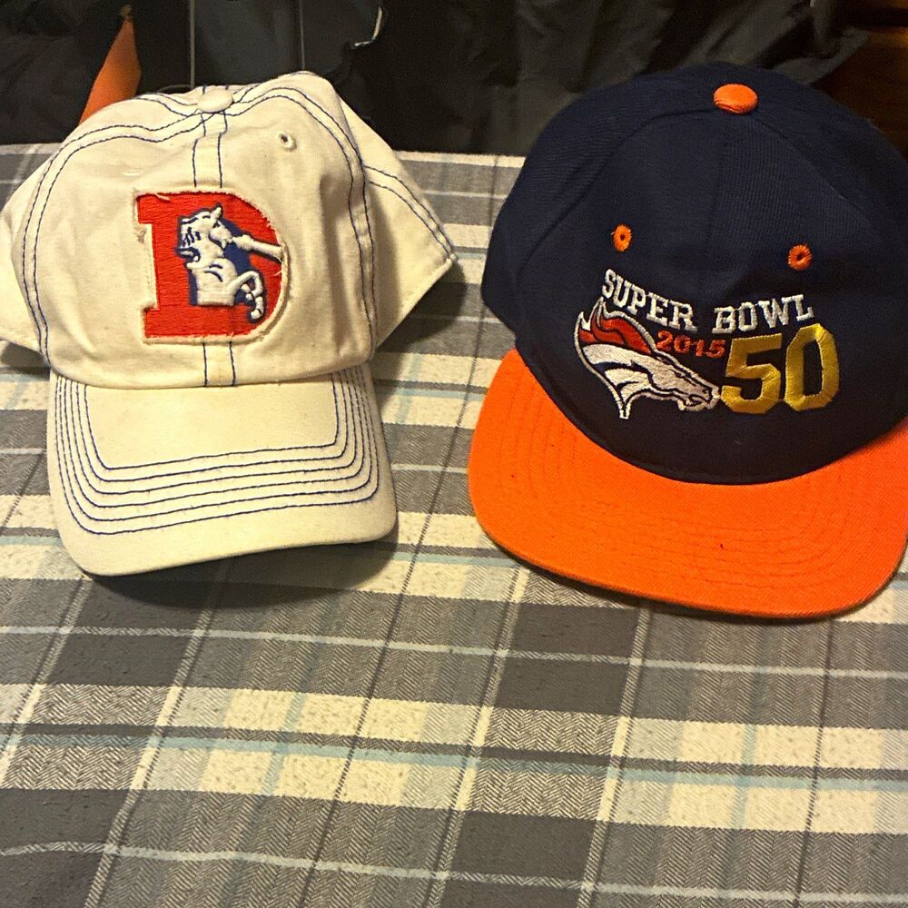 Lot of 2 Denver Broncos Super Bowl 2015 50 Hat Navy/Orange NFL Football